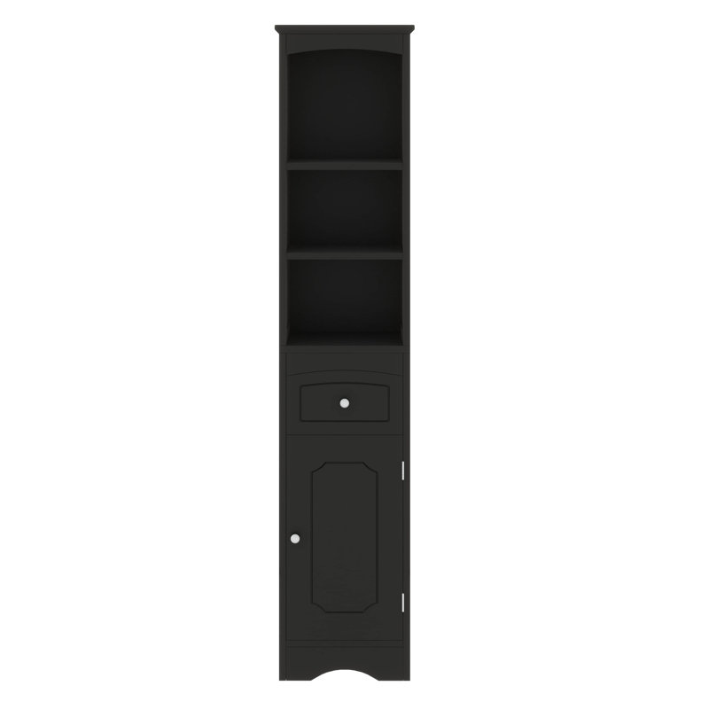 Tall And Slim Freestanding Storage Cabinet With Drawer And Door, Black
