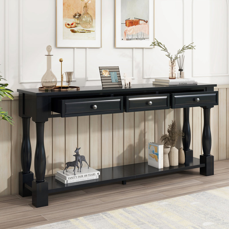 Console Console de 63 po de long avec tiroirs et tablette pour le vestibule, Espresso
