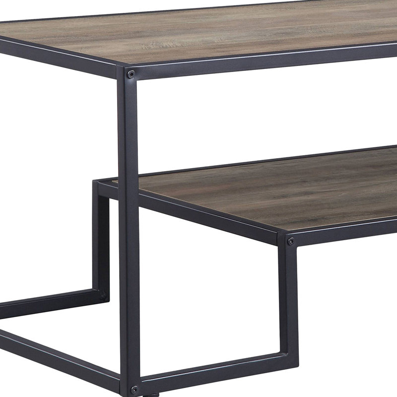 Table basse rectangulaire rustique en chêne et noir avec structure en métal, étagère à un seul niveau, plateau de 15 mm recouvert d'un placage papier PU, For & End Design Concepts, agencement d'étagères, épaisseur, agencement
