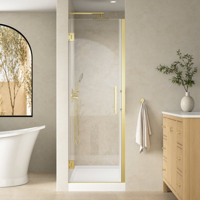 23-24 in.W x 72 in.H Hinged Frameless Shower Door With 3/8 in. SGCC certified Tempered Glass,Brushed Gold