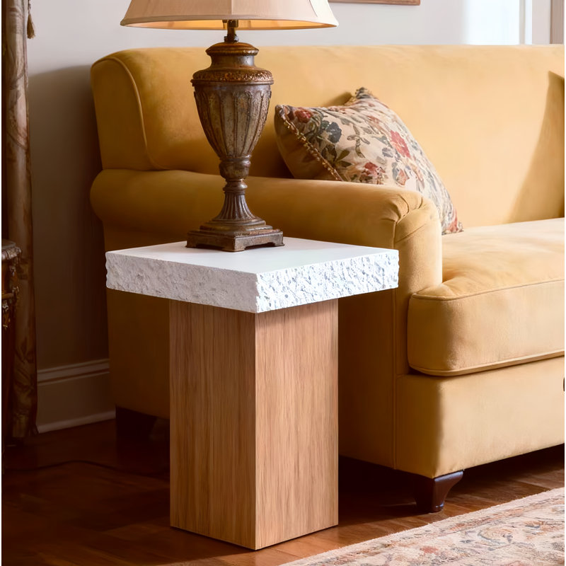 Table de bout en pierre naturelle avec base en bois Tommy