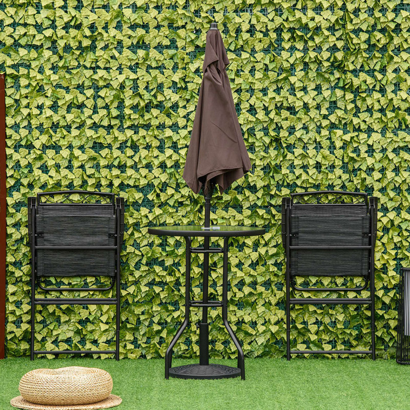 Ensemble de mobilier de patio extérieur, 2 chaises pliantes, parasol à angle réglable, table de salle à manger en verre trempé texturé Wave