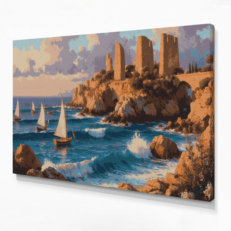 Art mural sur toile beige avec villes cités en Italie