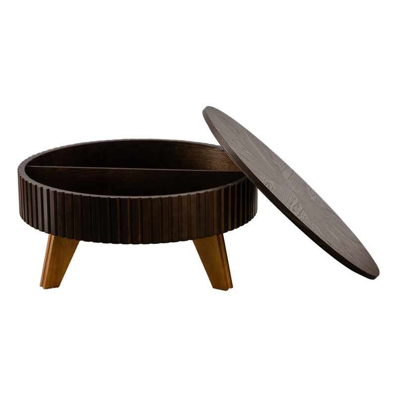 Table basse ronde 31,5 "avec espace de rangement, 31,5", convenant au salon et au bureau, brun