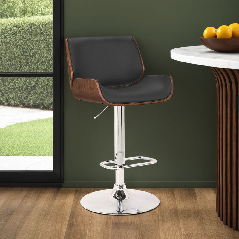 Swivel Upholstered Adjustable Height Counter Stool, Chrome/Black