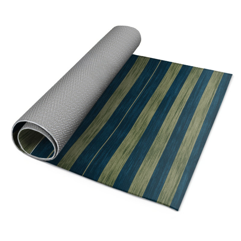 Tapis intérieur / extérieur bleu HorizontalStripes, Rectangle 9 pi x 12 pi