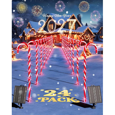 Paquet de 24 guirlandes de Noël solaires, lumières de chemin solaire imperméables, décorations de Noël pour l'extérieur avec 8 modes pour la fête