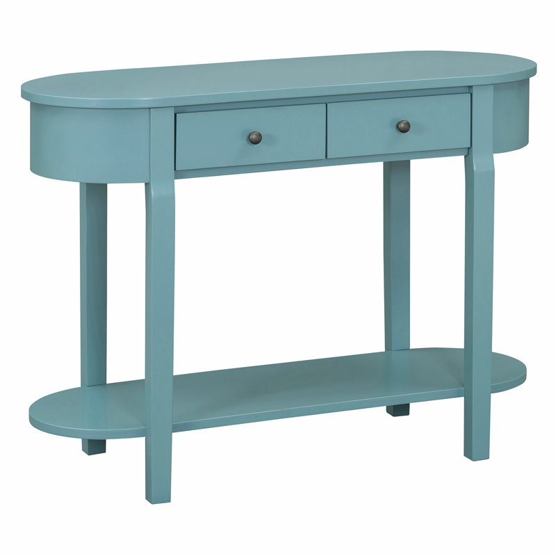 Elegant Retro Console Table with Curved Design, Turquoise Green