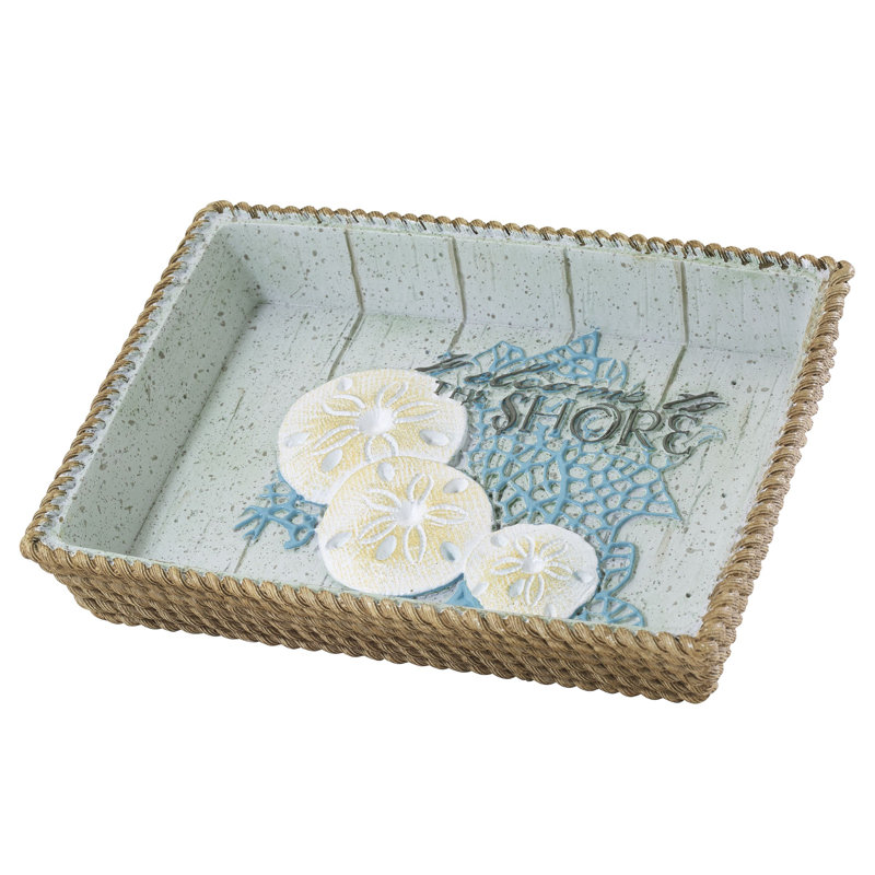 Aqua and Beige Coastal Resin Soap Dish with Rope Detail
