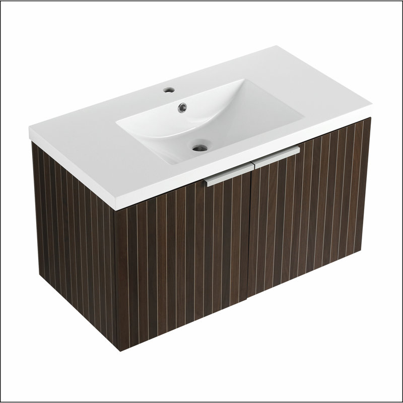 Armoire de salle de bain 36 po avec lavabo en résine, portes à fermeture douce, conception à fixation flottante