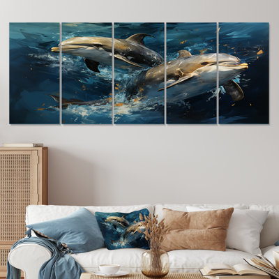 Blue Dancing Dolphines III - Dolphin 5 Piece Wall Art Decor
