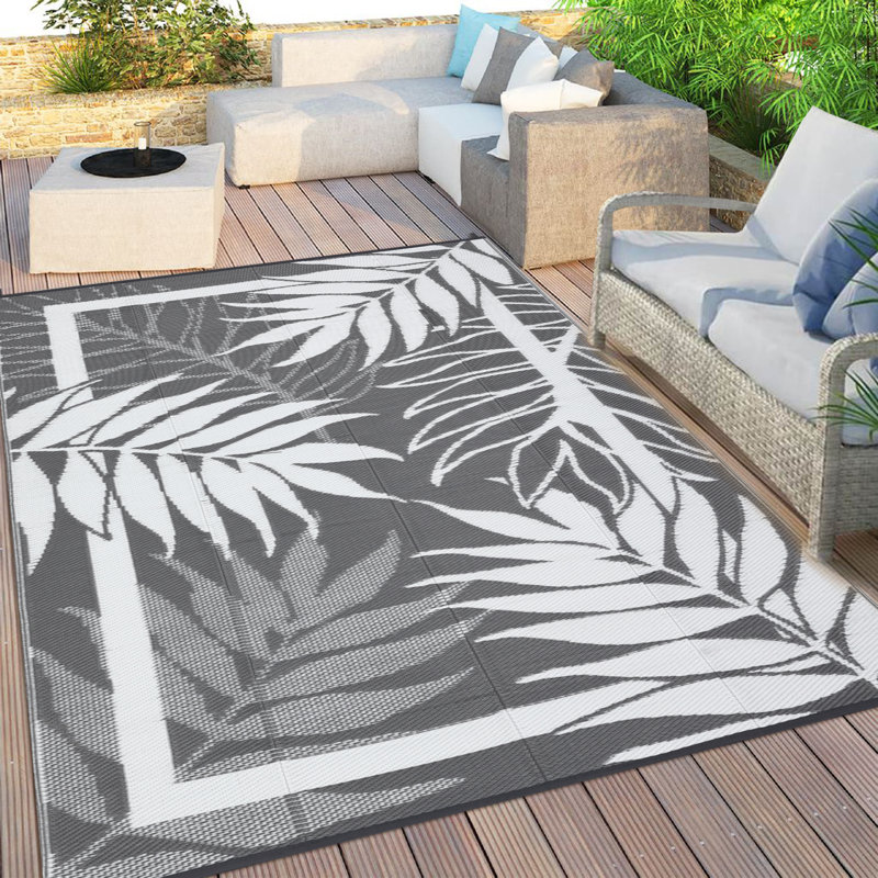 Outdoor Plastic Mat for Patio & Garden Modern Decorative Area Rug Portable Durable for Deck Backyard Porch RV & Camping, Gray