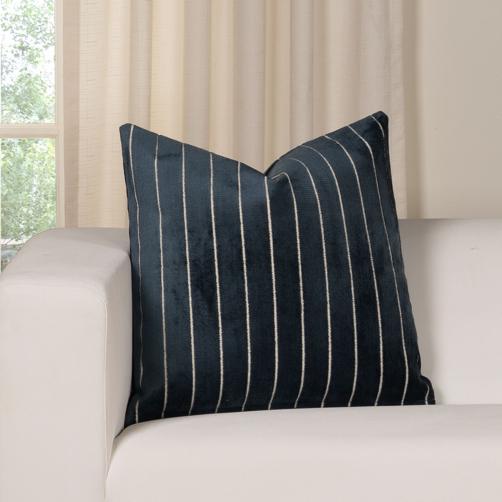 Maxton Striped Throw Pillow, Polyester, Blue, Square 20"