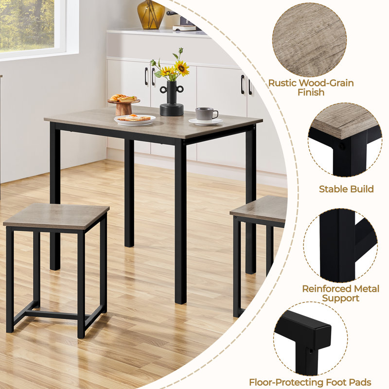 2 - Person Four Leg Dining Set, Gray, Gray