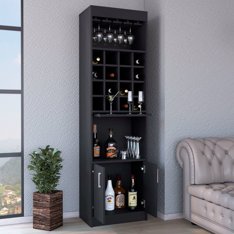 Bar avec 16 casiers à vin, Noir