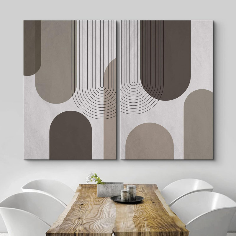 «Mid Century Modern Boho Grey», pastel, motif géométrique abstrait, formes bohémiennes sur toile, reproduction de 2 pièces