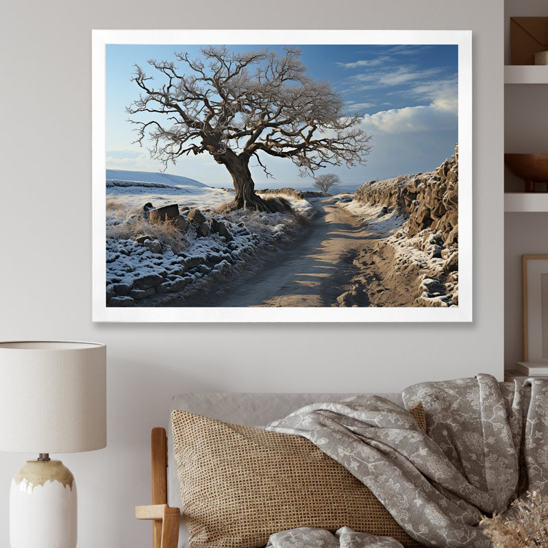 Paysage campagne d'hiver sur toile, H 30 po x l 40 po x P 1,5 po, Cadre simple blanc