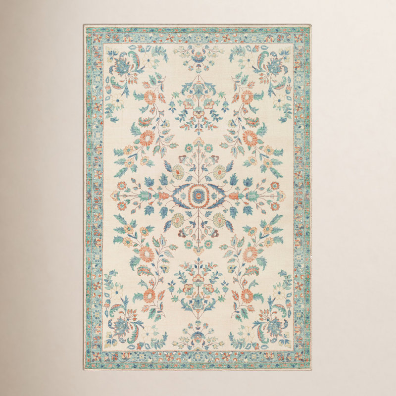 Berger Floral Cream Area Rug, Rectangle 5'3" x 7'7"