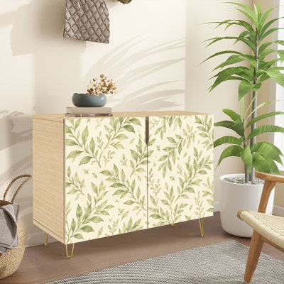 Buffet Buffet avec rangement Branche de feuille de botanique verte douce crème élégante aquarelle nature avec 2 portes pour le salon et la cuisine
