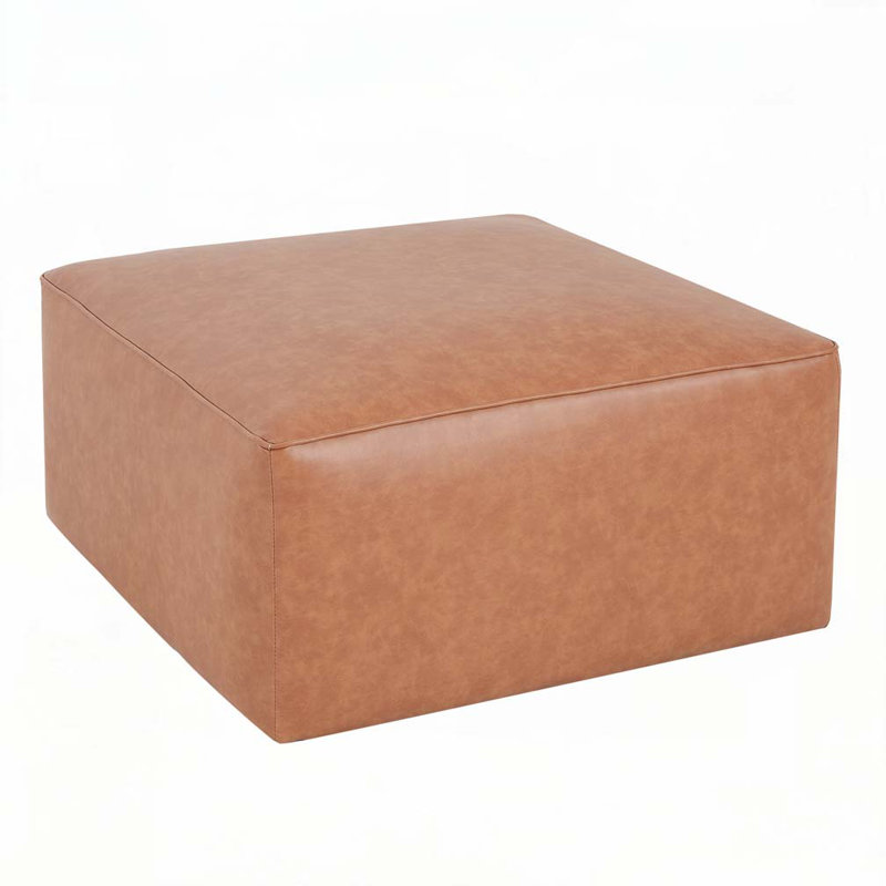Square PU Leather Ottoman, Tan