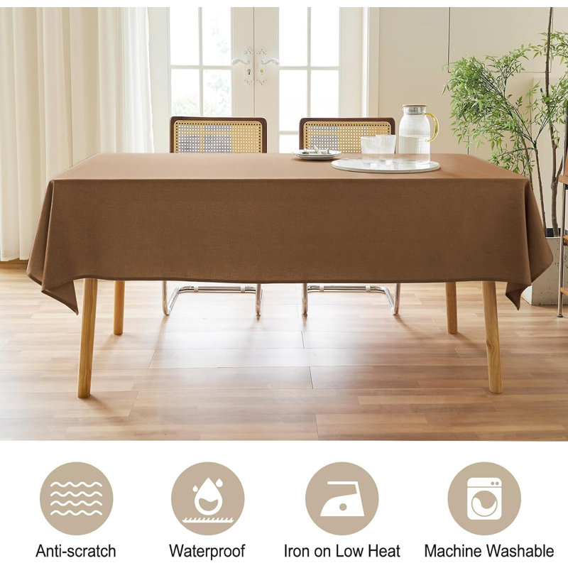 Textured Tablecloth Round 60 Inch Waterproof Spill-Proof Wipeable Table Cloth Wrinkle Free Circle Dining Table Cover,Coffee