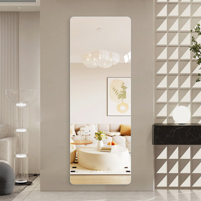 Miroir d'angle arrondi pleine largeur 152 x 38 cm (60 x 15 pouces) pour salon, chambre ou dressing. Fixation murale avec trou de suspension. Miroir argenté de haute qualité de 5 mm d'épaisseur. Verre anti-explosion.