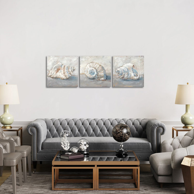 «Blue Shell Study Triptych», ensemble d'art mural sur toile tendue (ensemble de 3)