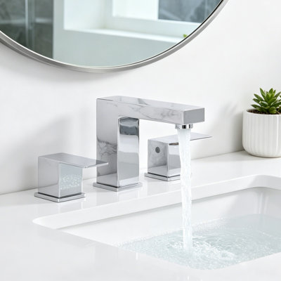 Robinet de salle de bain surdimensionné 8 pouces, 3 trous à fixation sur le comptoir chrome 2 poignées avec bonde escamotable