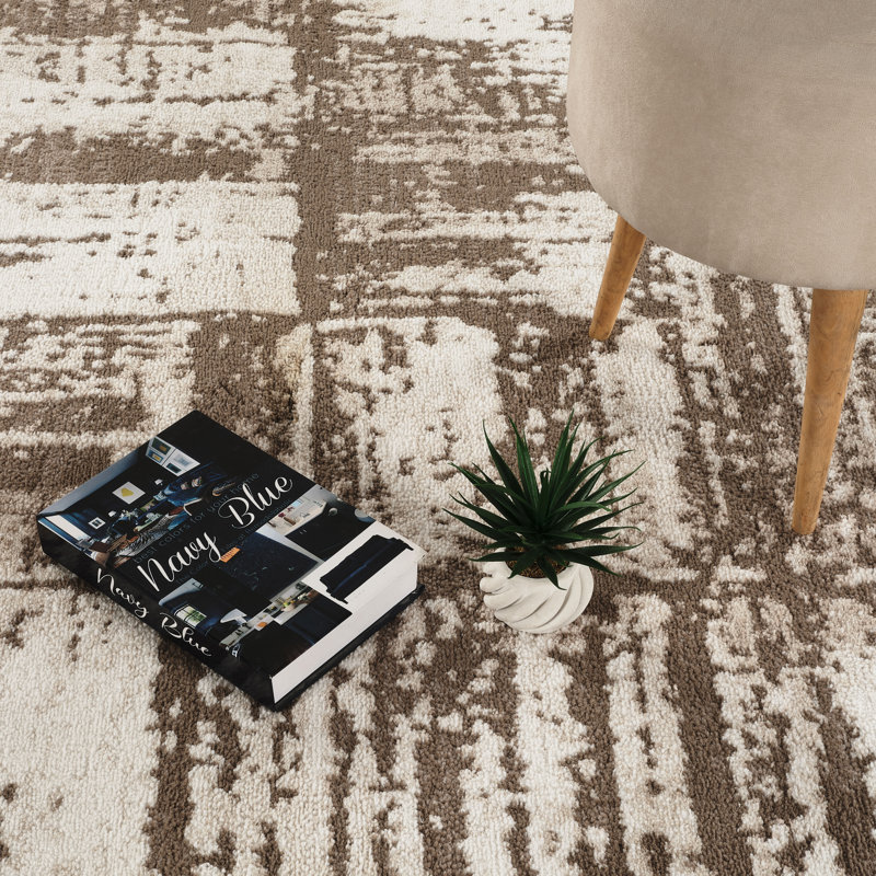 Caldwell Beige & Brown Abstract High-Low Modern Rug, 7'10" x 10'1", Beige/Brown