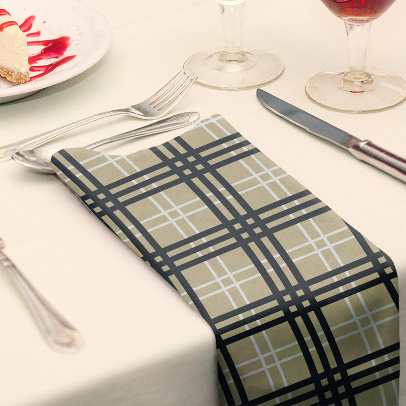 Plaid Square Napkin, Old Gold/White/Black, 22" x 22", Cotton
