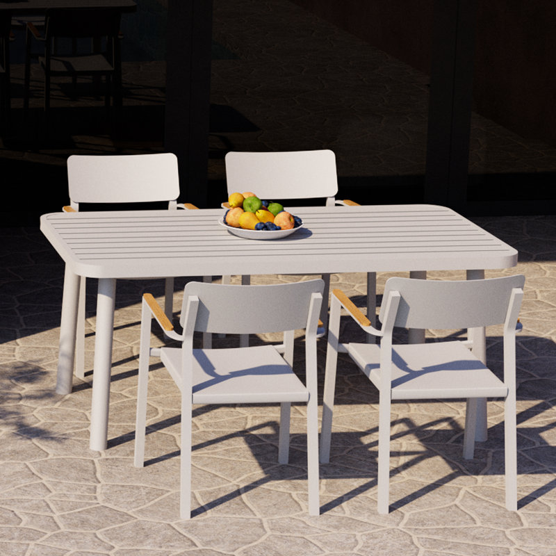 Patio Dining Set for 4 Outdoor Table and Stackable Chairs 5 Pieces Lightweight Outdoor Furniture Set, White