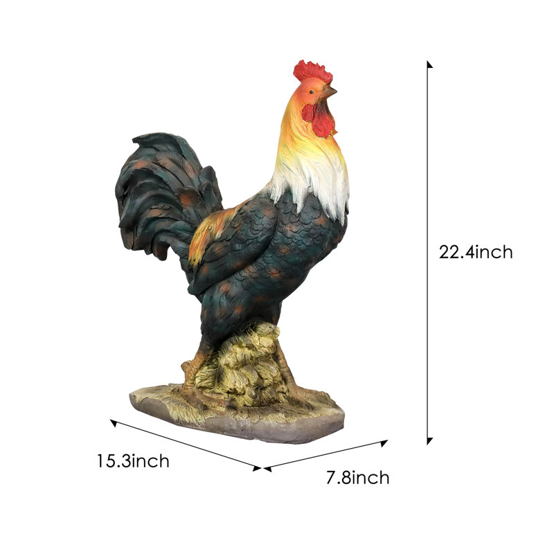 22.4" Multicolor Concrete Rooster Garden Statue