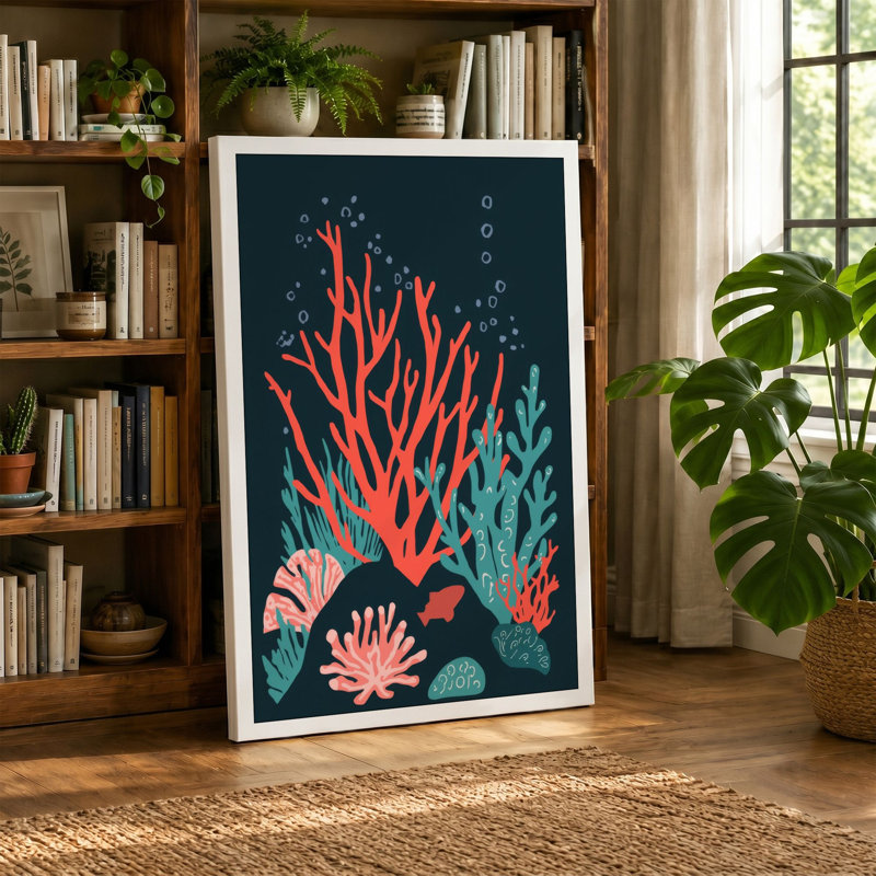 Coral Reef Dreams Coastal - Wrapped Canvas, 36x24 - 91.4 x 61.0 cm, Cream Border