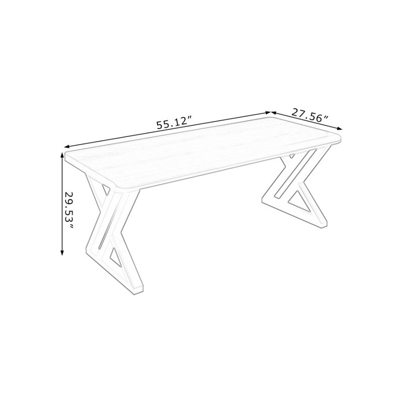 Bureau rectangulaire brun et noir en bois massif et fer, 29.53" H x 55.12" W x 27.56" D