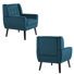 Fauteuil rembourré en velours bleu avec pieds en bois massif Davey