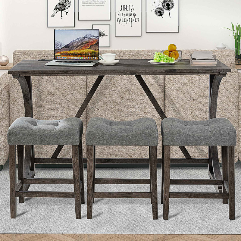 Ensemble de table de bar 4 pièces avec prise de courant, ensemble de table de bar et chaises, ensemble de table de bar avec 3 tabourets rembourrés