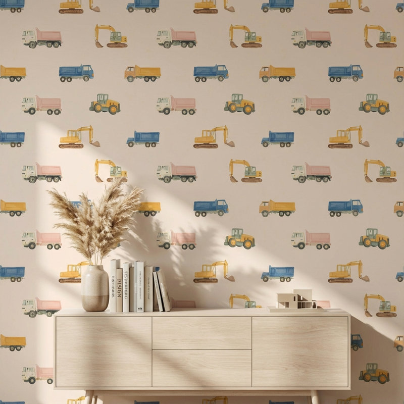 Vehicles Wallpaper Construction Playful Wall Decor