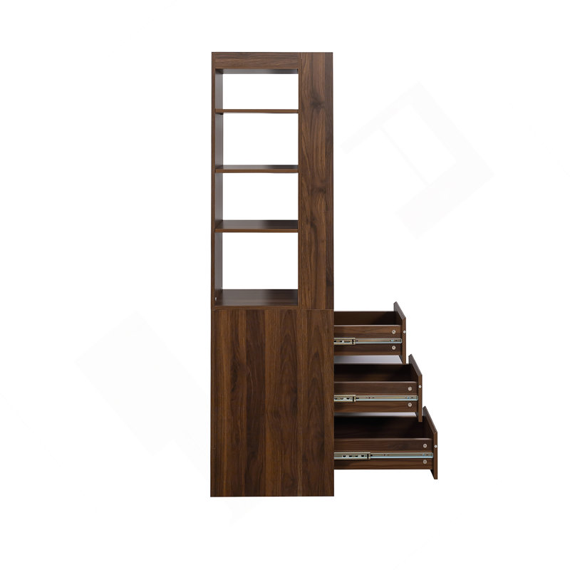 Armoire de rangement polyvalente avec tiroirs et tablettes, idéale pour organiser et mettre en valeur des articles à la maison ou au bureau