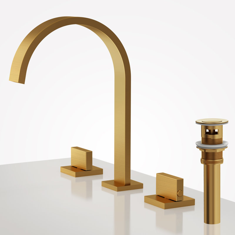 Widespread Bathroom Faucet 3 Hole, 2-handle Bathroom Sink Faucet with Drain Assembly, Brushed Gold