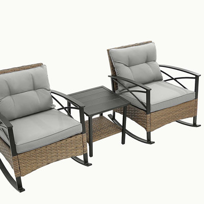 3pcs rocking rattan set wholesale leisure chair outdoor rattan rocking chair set grey