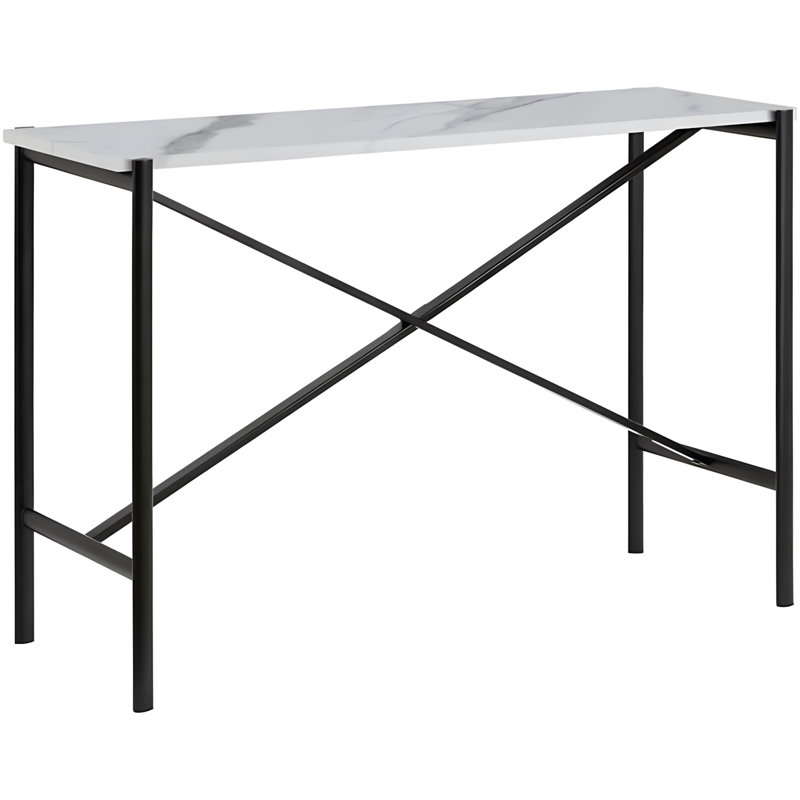 Rectangular Console Table With Faux Marble Top And Blackened Bronze Metal Frame