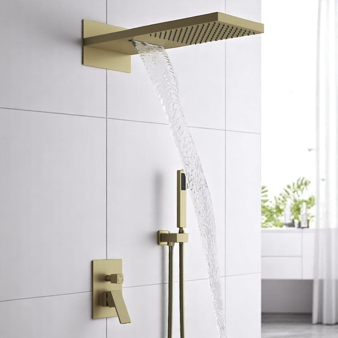 High-End Modern Luxury 3-Function Shower Faucet Set, Complete Shower System with 22" x 9" Waterfall & Rainfall Shower Head, Handheld Shower and Pressure Balancing Valve KISRAIS 