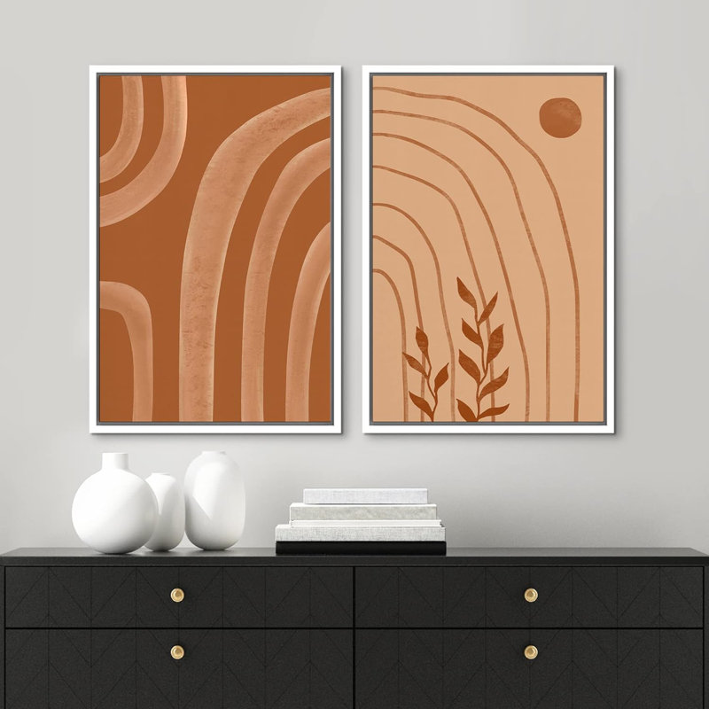«Mid-Century Semi-Circle Polygons Variété», 2 pièces, Blanc, H 24 po x l 16 po