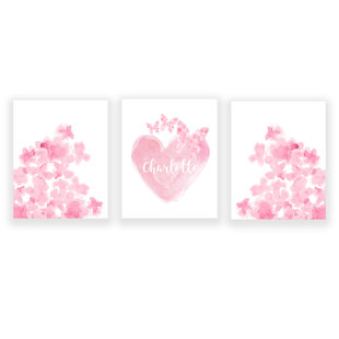 Butterflies and Flowers with Personalized Heart, Paper Prints (Set of 3)
