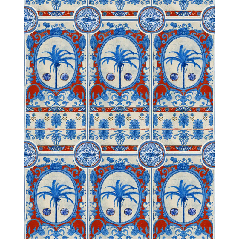 Sundance Villa Wallpaper Roll, Blue/Red/Taupe