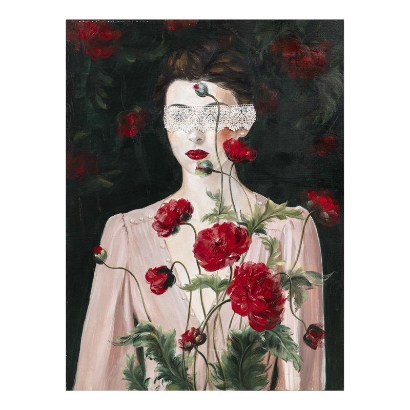 Woman with Black Paint Roses 1 Piece Single Picture Frame Painting on Canvas