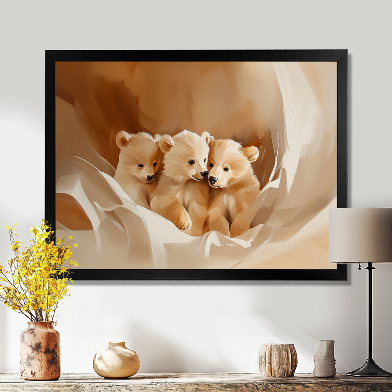 Playful Bear Cubs - Art mural impression d'ours, Reproduction encadrée d'une seule photo sans pass, Noir, H 12 po x l 20 po