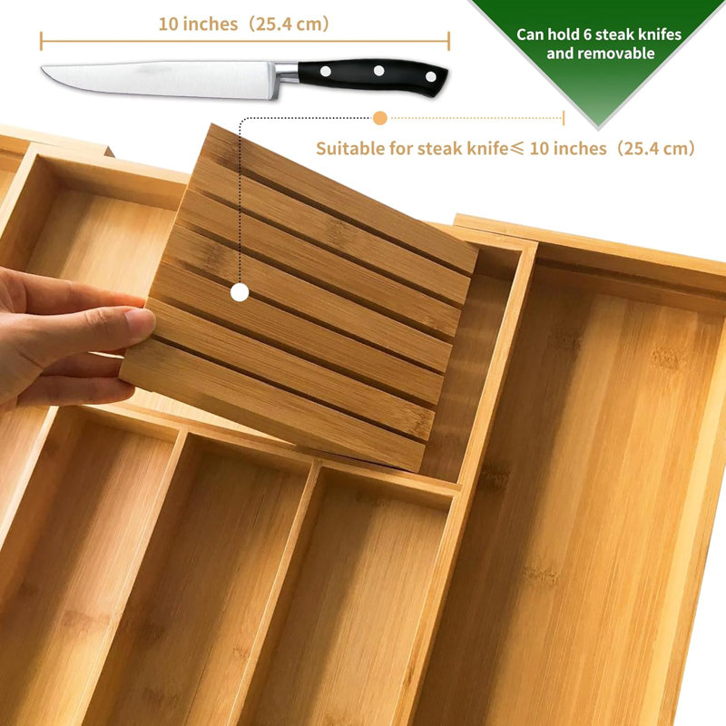Bamboo Silverware Drawer Organizer Kitchen,Natural,7 Slot