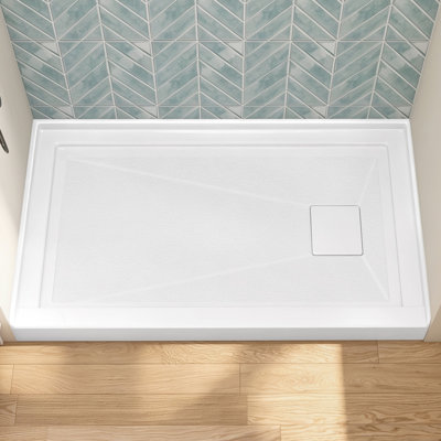 48" x 32" Acrylic Alcove Shower Base with Right Drain Magnetic Drain Cover 3 Sided Tile Flange White