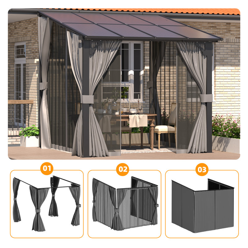 Remplacement universel de rideaux et moustiquaires de pavillon de jardin, Gris, H 96 po x l 96 po x P 87 po